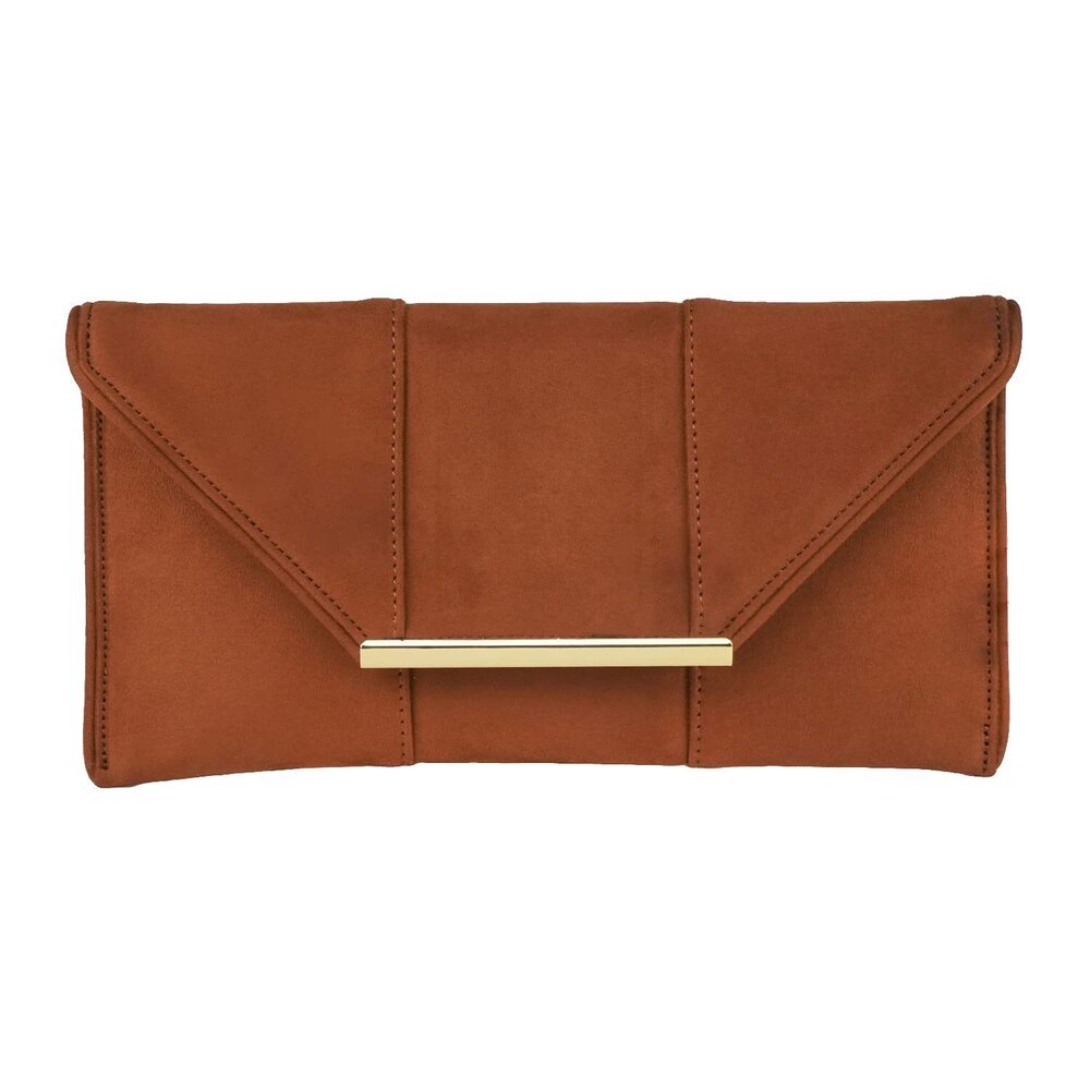 3130 Faux Microsuede Envelope Clutch Purse, Magnetic Snap, Gold Chain